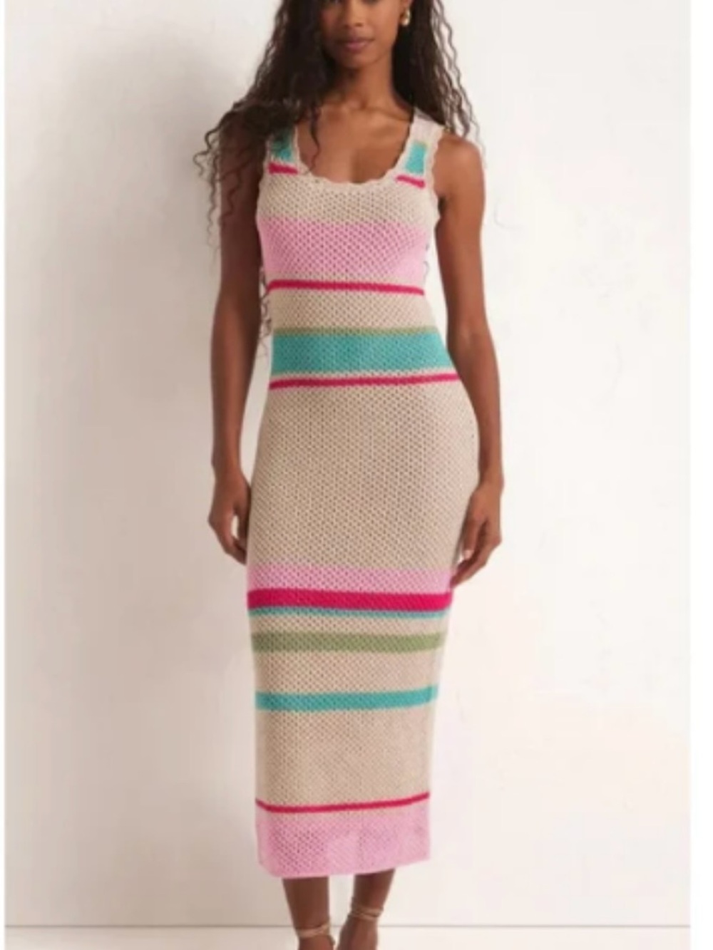 Knit Striped Tank Midi Dress - Pink & Turquoise